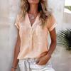 Women's Plain-coloured Button-up Loose-fit Comfortable Casual Fashionable Short-sleeved Top