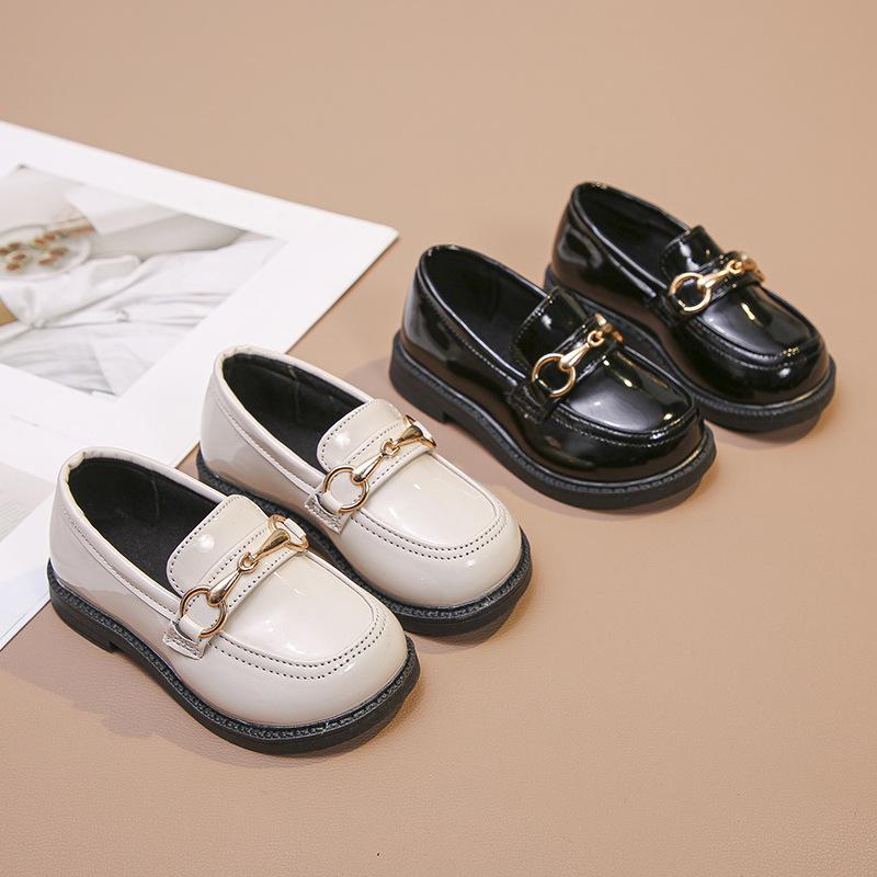 2025 Spring and Autumn Girls Black Leather Shoes Single Shoes Children's Princess Leather Shoes Boys British Style Small Leather Shoes Fashion Leathe