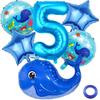 5th Birthday Whale Balloons, Blue, 9 Count, Ocean Theme, Boys & Girls