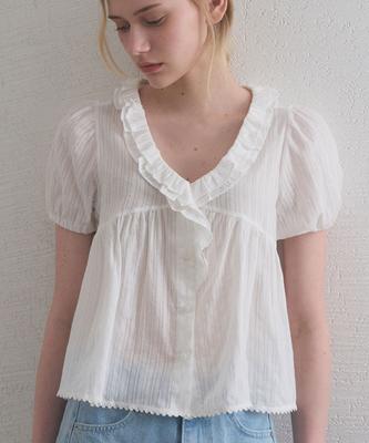 HAINT Airy Ruffle V Neck Blouse 2Col_Ivory