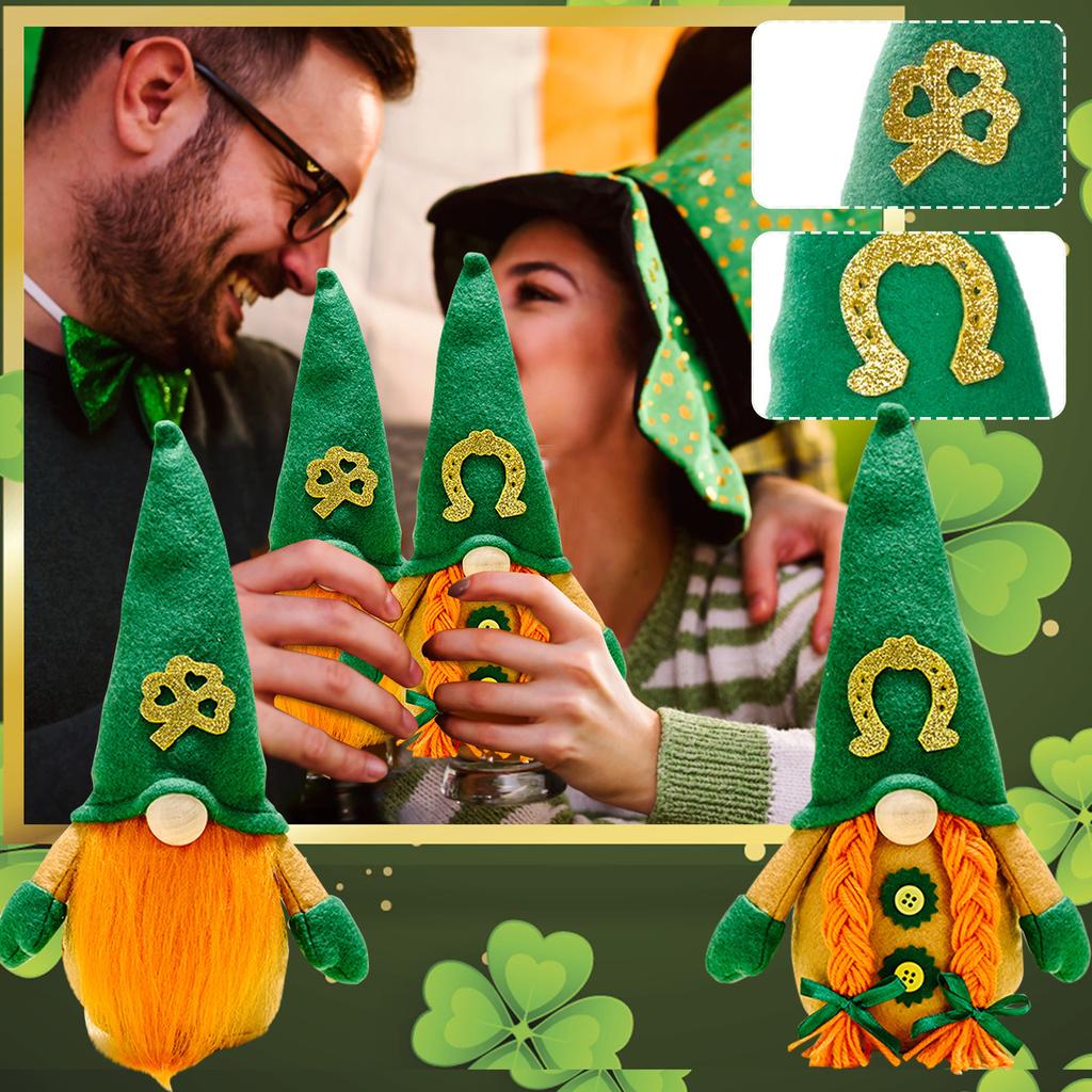 St.Patrick's Day Green Gnome Plush Ornaments, Irish Rudolph Doll ...