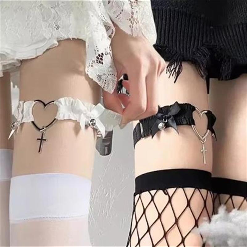 1/2pcs New Women Elastic Garter Belts Heart Leg Neck Ring Punk Girls Adjustable Thigh Stokings Clip Harness Suspender