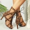 New Large Size Sandals Openwork Shoes In Front of The Lace-up Fine Heel High-heeled Sandal Boots