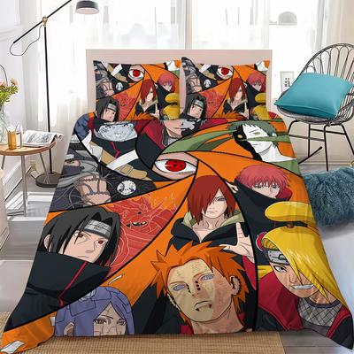 N-Naruto Akatsuki Duvet Cover Set Home Style Bedding Soft Laundry Cotton Bed 3 Piece Set Student Dormitory Gift