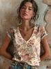 2026 Women's Tops Women's Floral T-Shirt Summer 2026 Short Sleeve Casual Loose Vintage Streetwear Fashion Clothes for Woman