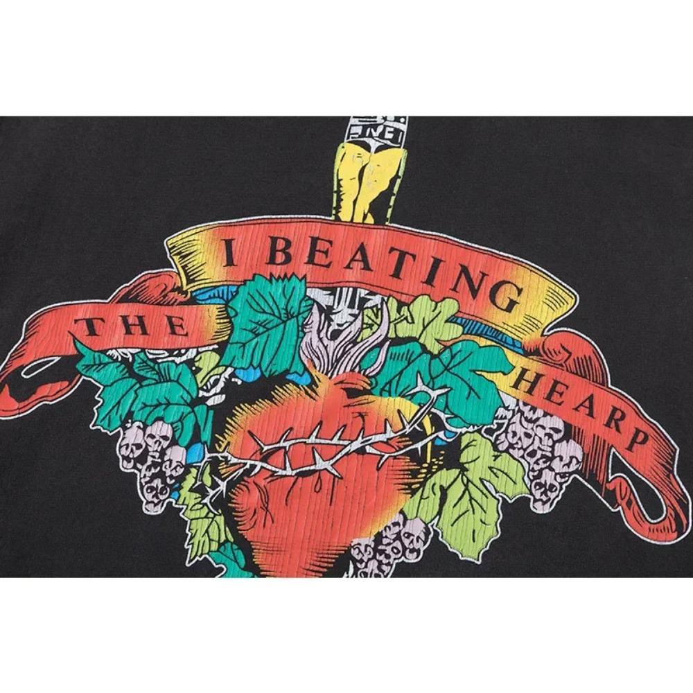 Summer Fashion Heavyweight Retro Men's English Letters 100% Cotton Printed Round Neck High-quality Casual Fitness Street T-shirt