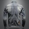 High End Men's Denim Jacket Casual Retro Big Size Stand Collar Zipper Biker Motorcycle Coat
