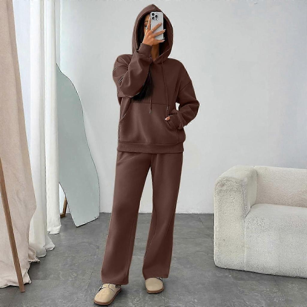 Women's Two-piece Tracksuit Set: Oversized Hoodie Sweatshirt and Jogging Pants Light Gray XXXL New Arrival