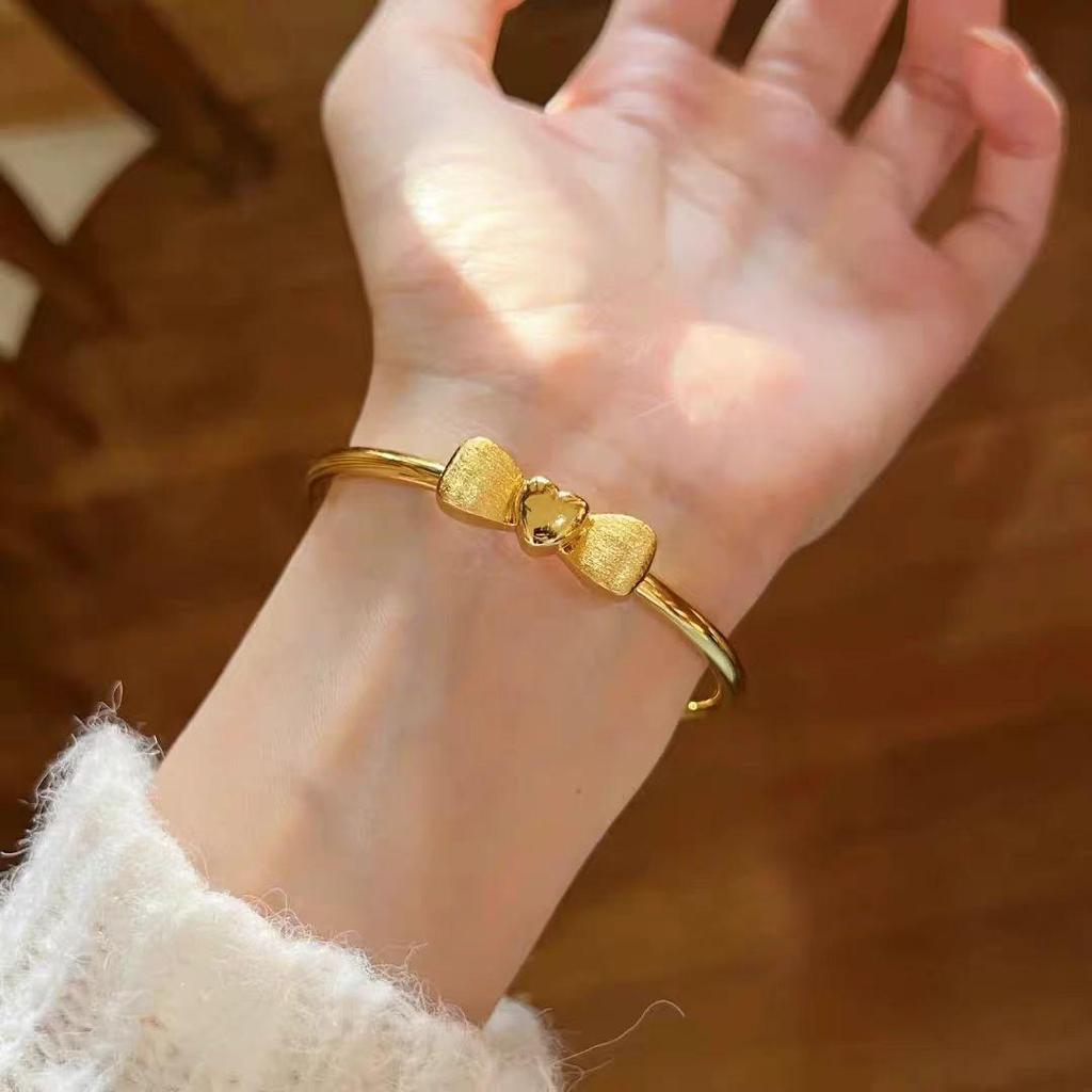 Golden Brushed Bow Open Cuff Bracelet for Women - Exquisite Light Luxury Jewelry