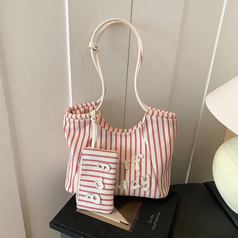 Bags Women's New Trendy Fashion Striped Class Commuter Shoulder Bag Large Capacity Tote Bag
