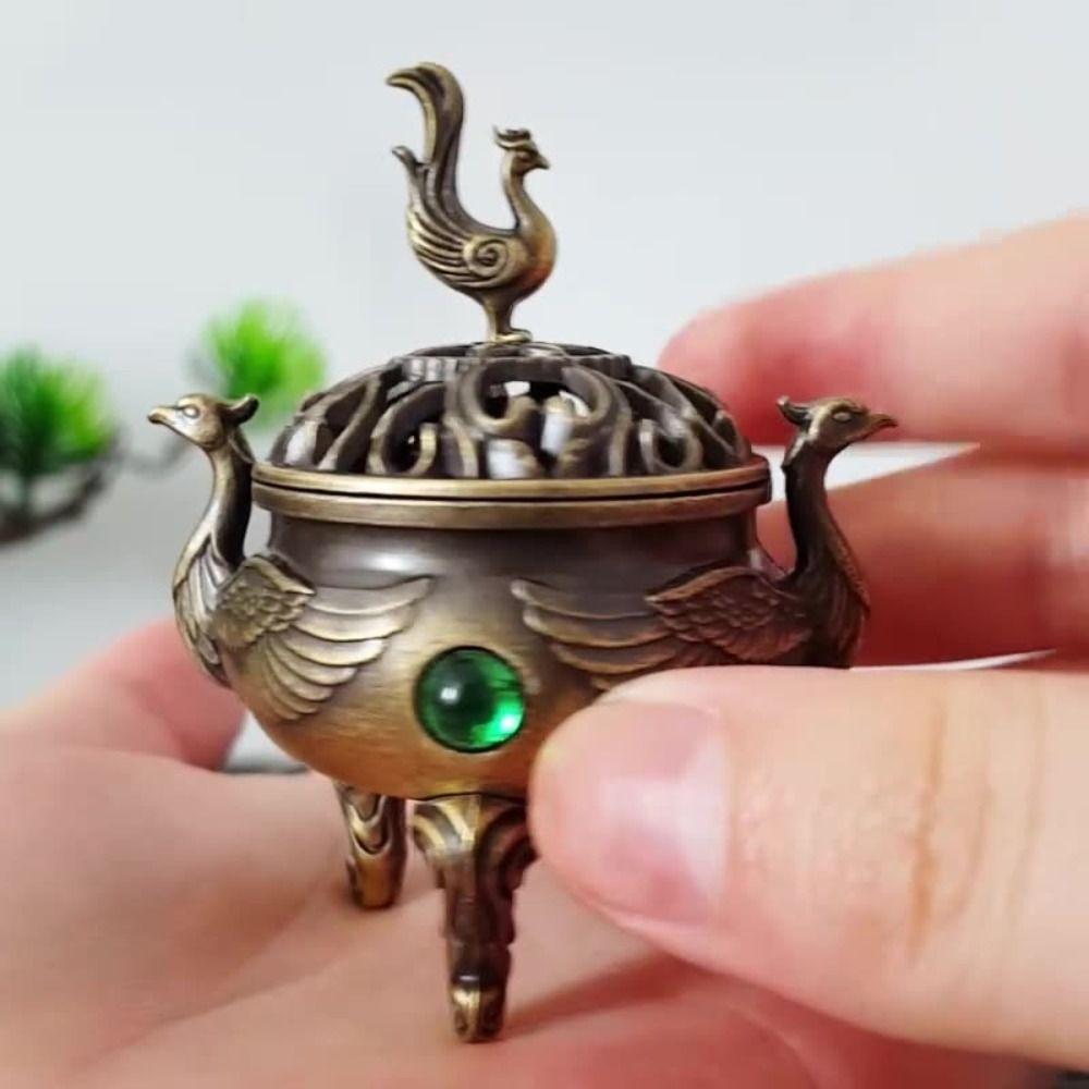 Alloy Incense Burner Stick Holder Sandalwood Auspicious Lotus Incense Censer Hollowed Out Patterns Retro Three Legged Stove
