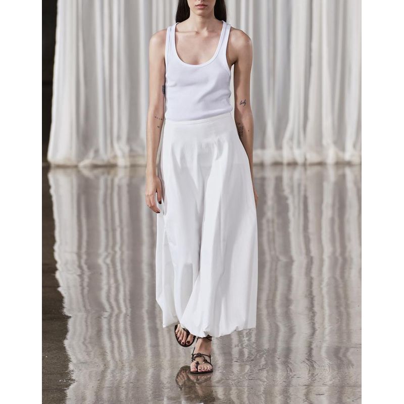 Spring New French Style Commute Style White Mid-Length Pleated Decoration High Waist Wide Swing Midi Dress 2679654