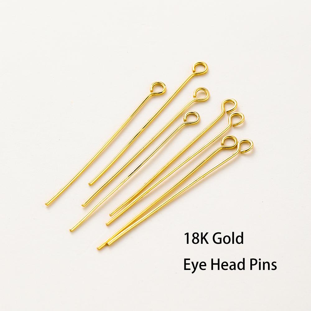 100Pcslot 14K 18K Gold Plated 16-50Mm Ball Head Pins Diy Jewelry Making Findings Brass Metal Flat Head Eye Head Pins Supplies