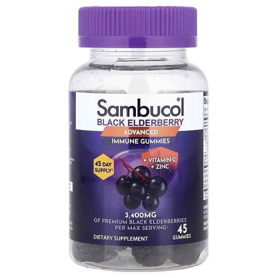 

Black Elderberry, Advanced Immune Gummies + Vitamin C + Zinc, 45 Gummies