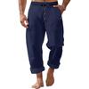 Pantaloni Casual da Uomo in Cotone e Lino Tinta Unita Larghi con Coulisse e Bottone Uomo