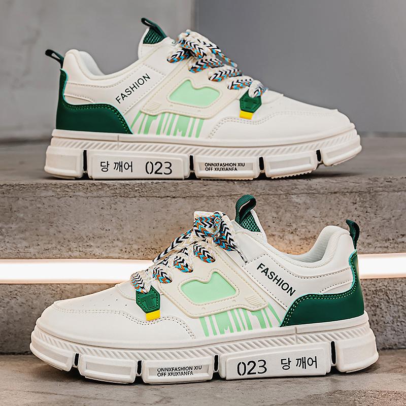 

New Shoes for Men Leather Casual Shoes Youth Student Flat Skateboard Shoes Cool Lace-up Sneaker 44 зелёный