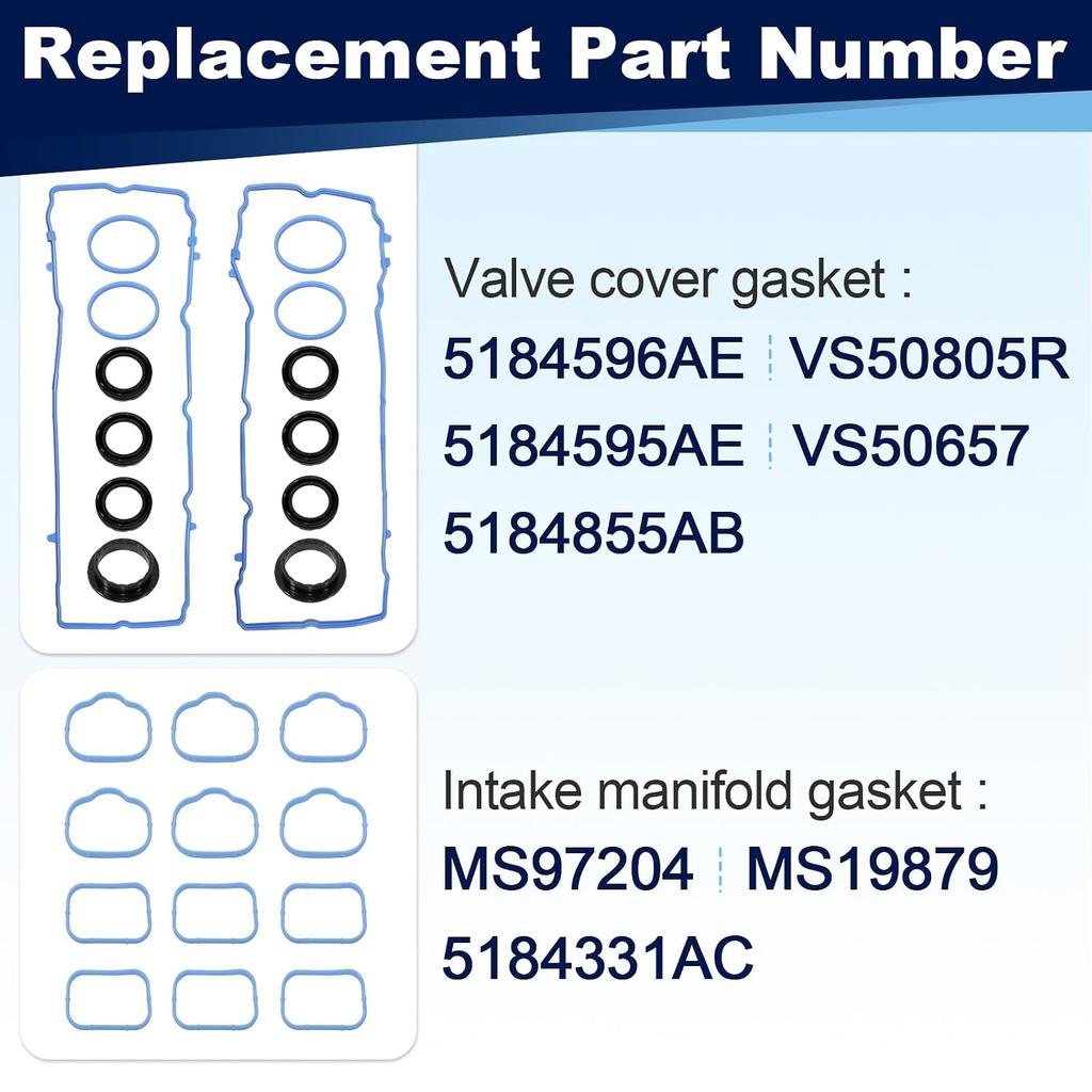 2Set 3.6L VS50805R Valve Cover Intake Manifold Gasket Compatible with Jeep Dodge Wrangler Cherokee Chrysler 200 300 Challenger Charger Durango