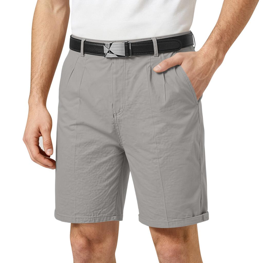 Men Five Pocket Classic Fit Shorts Lightweight Trousers with Belt Loops and Pleated Front Design