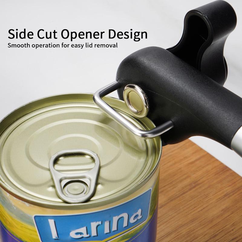 1 pièce Ouvre-boîte manuel de sécurité Conception à coupe latérale Lame durable en acier inoxydable Poignée ergonomique confortable