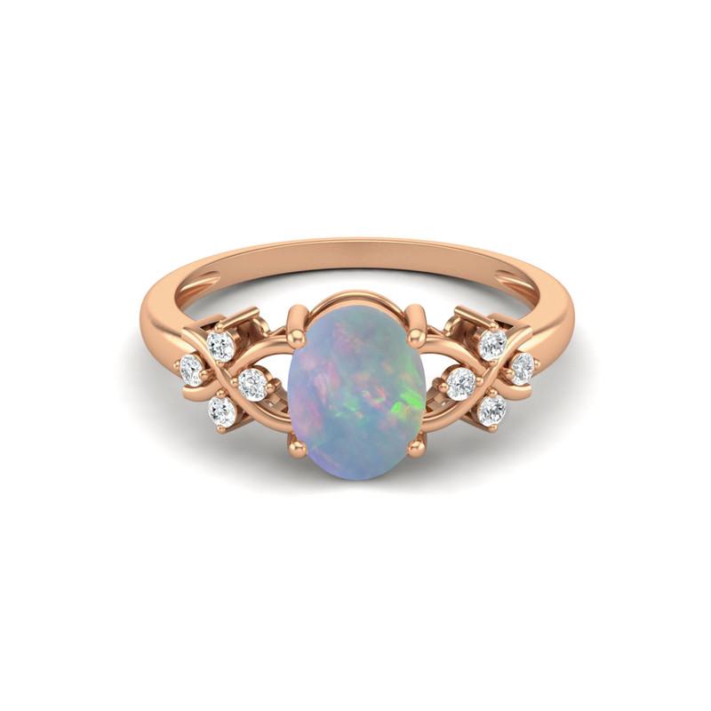 8X6MM Oval Opal Gemstone 925 Sterling Silver Rose Plated Solitaire Vine-Inspired Women Wedding Ring