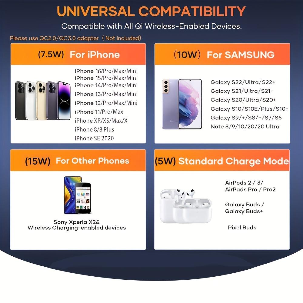 15W Circular Wireless Fast Charger with 1m Type-C Cable 35W Portable Desktop Charger