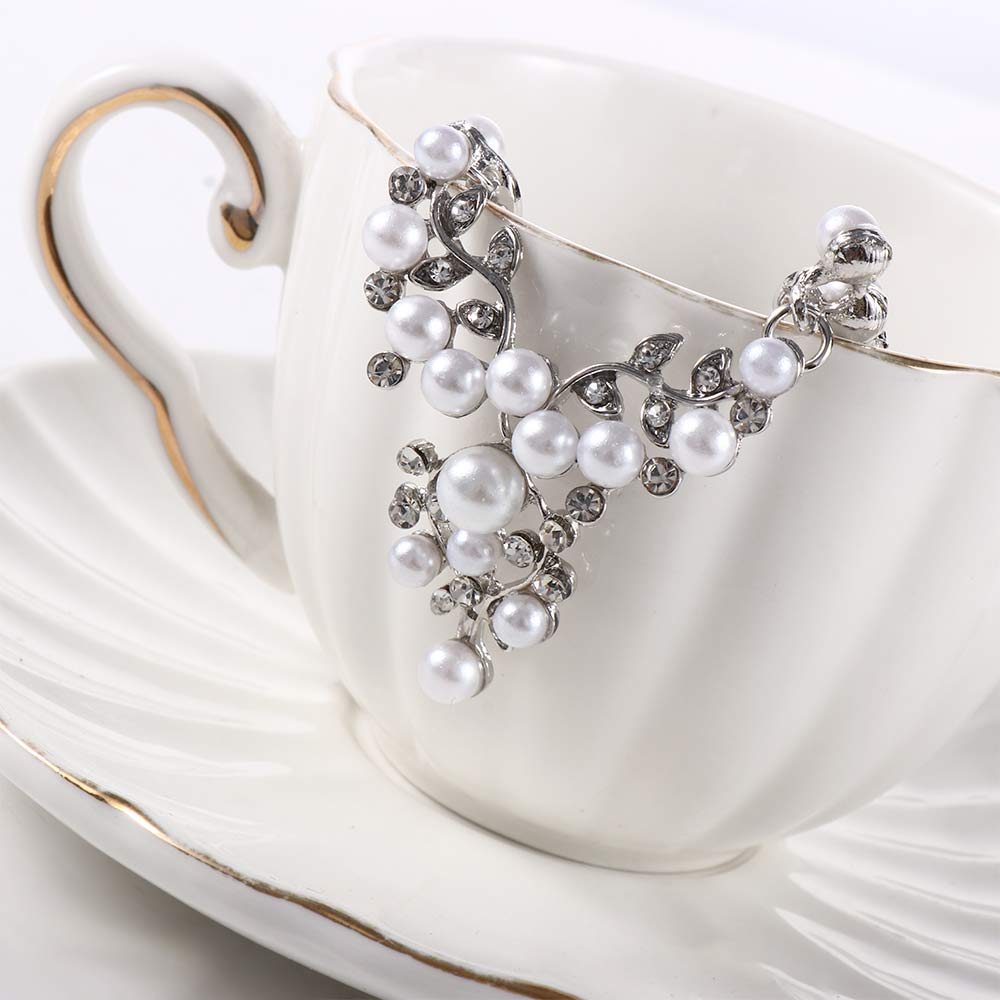 Pearl Simulated Gold/Silver Necklace Earrings Crystal Silver Plated Wedding Bridal Jewelry Sets