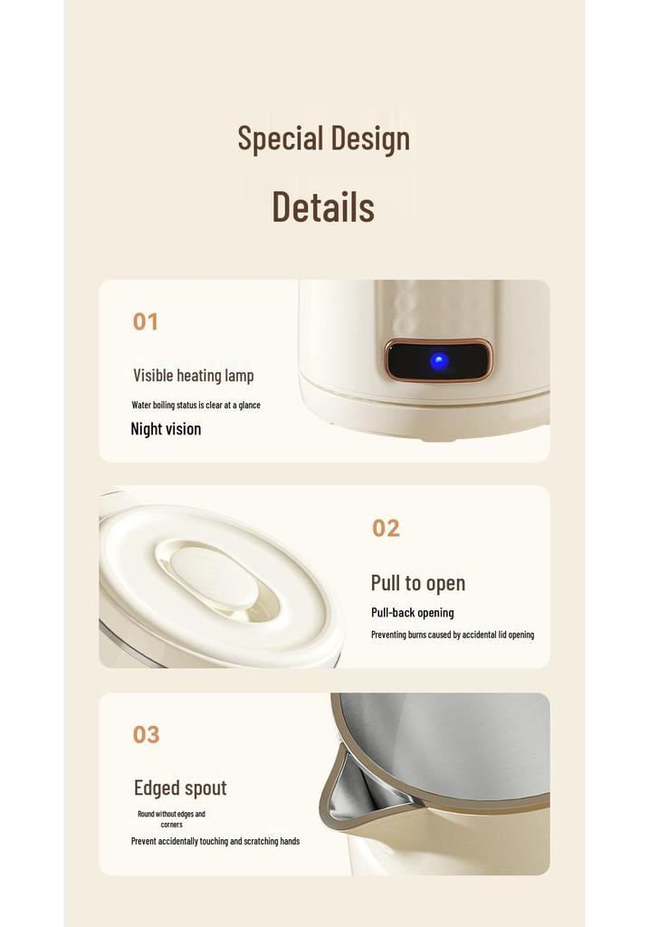 Aux Electric Kettle: Automatic Power-Off Health Pot, 304/316 Stainless Steel for Household Boiling Water.