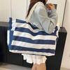 Small Fresh Stripes Large Capacity Underarm Bag Women's New Canvas Bag Leisure Student Class Bag Tote Bag