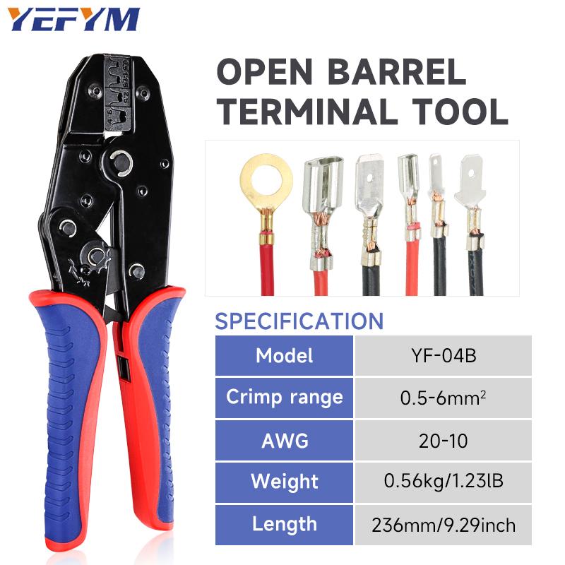 Barrel-type Terminal Crimping Tool,Ratcheting Wire Crimping Pliers. It is suitable for AWG 20-10 (0.5-6mm²) and serves as an electrical crimping tool.