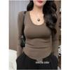 Plus Size Fleece-Lined Ruched U-Neck Long Sleeve Base Layer T-Shirt - Slim Chic Autumn/Winter Style
