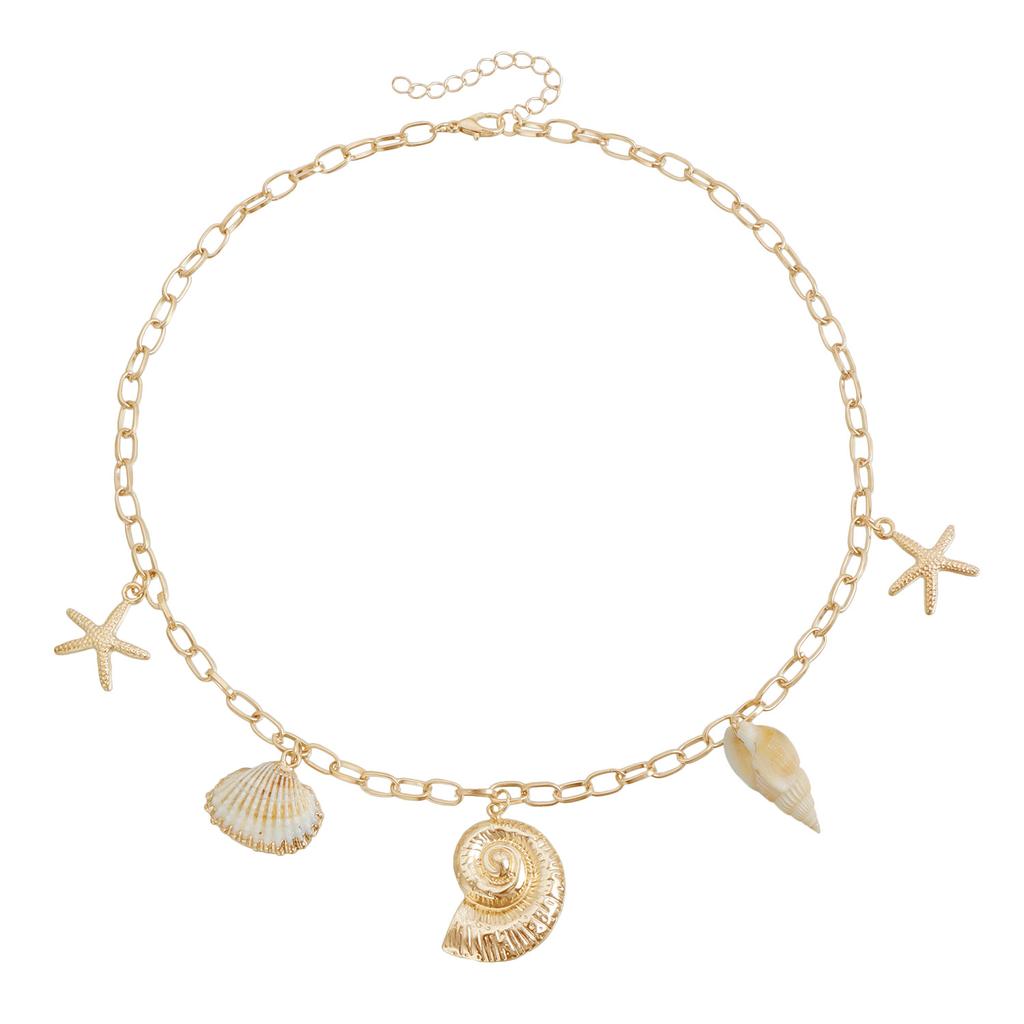 Summer Ocean Elements Starfish Shell Conch Pearl Tassel Choker Necklace for Women Bohemia Casual Beach Vacation Outfit Jewelry