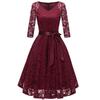 Dámská móda Vintage retro tenké večerní šaty s krajkovým výstřihem do V s dlouhým rukávem