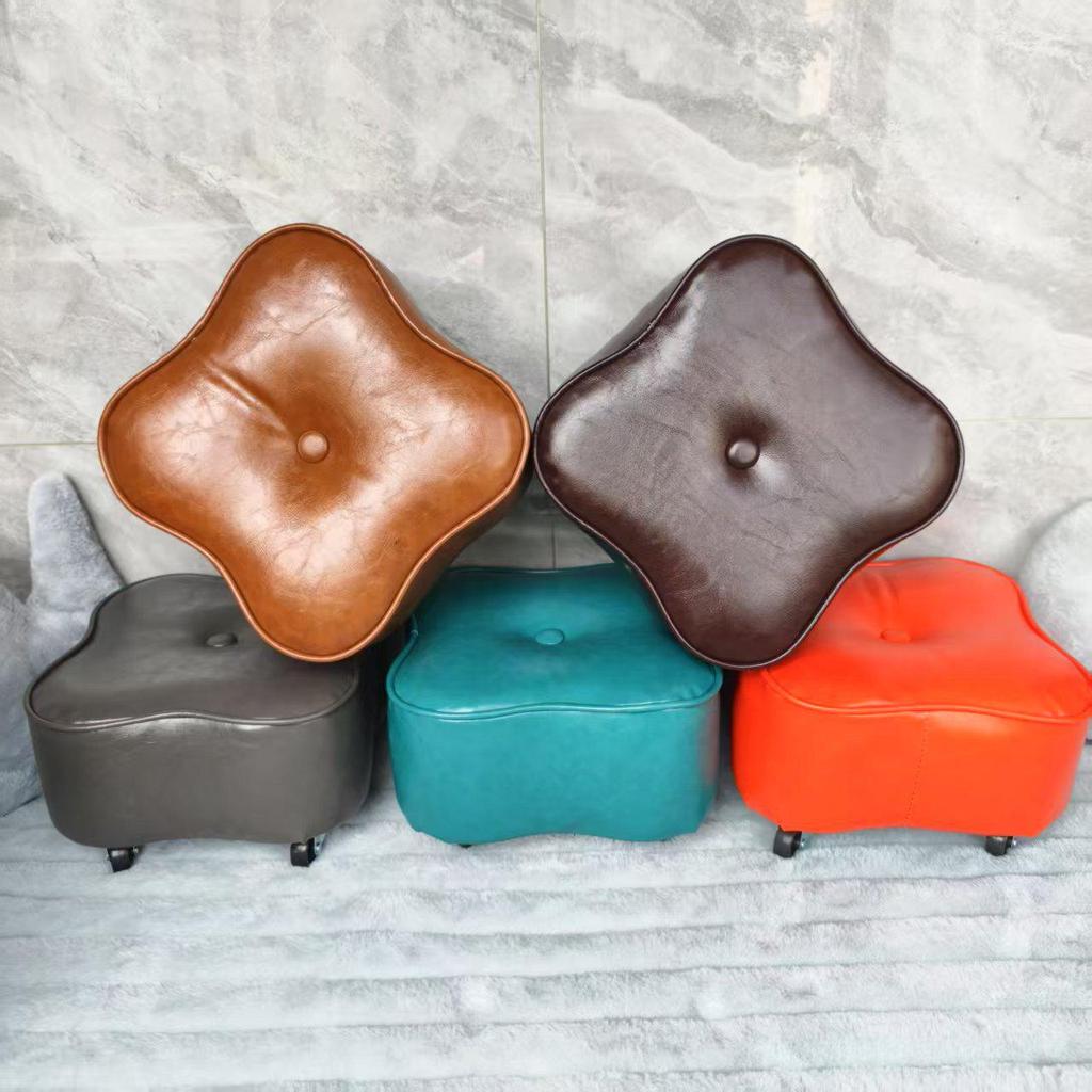 Four-Leaf Clover Upholstered Leather Stool for Living Room or Entranceway