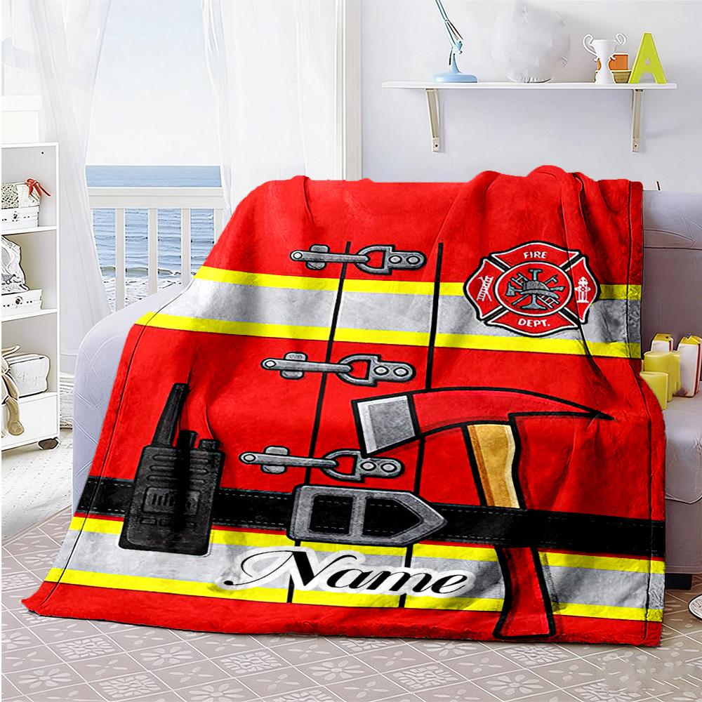 Firefighter Customize Your Name Blanket Throw Customizable Blanket Soft & Cozy Throw For Home Decor Chair Seaside Nap Ideal for All Seasons
