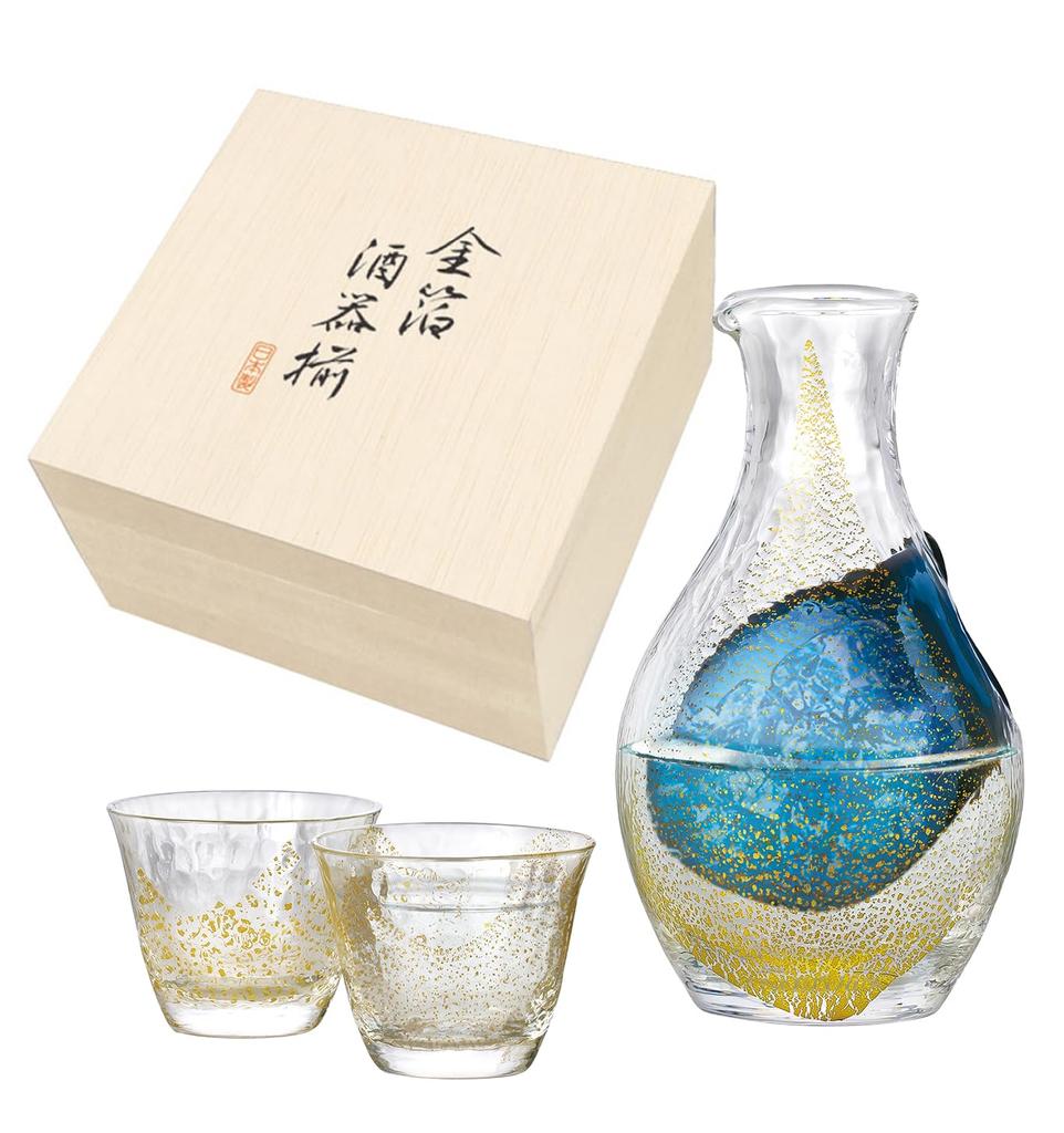 Toyo Sasaki Glass Cold Sake Glass Set Gold Leaf Made In Japan Carafe Glass 80ml 3 Pieces 300ml, G640-M60