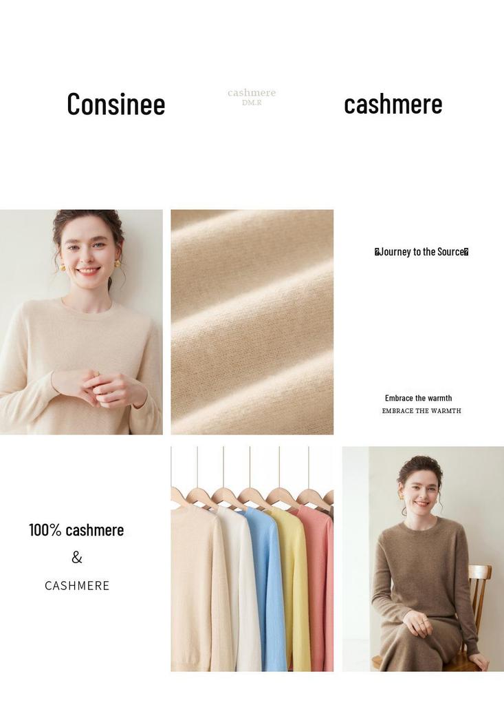 Lekasha Women's 100% Pure Cashmere 12-Gauge Knitted Round Neck Sweater