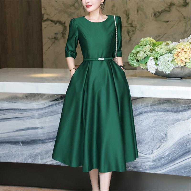 

ZANZEA Женское повседневное платье из атласа с круглым вырезом и рукавами 3/4, однотонное 5XL