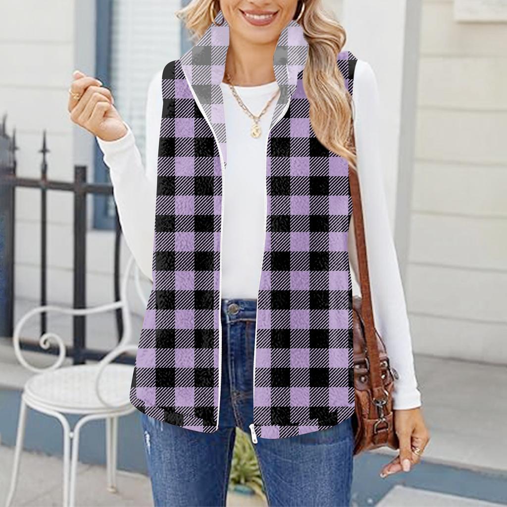 Damen Kariert Modisch Und Warm Fleece Strickweste Jacke