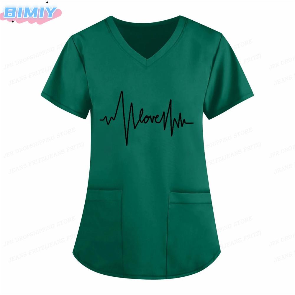 Damen T-Shirt V-Ausschnitt Krankenpflegeuniform Einfarbiges Muster Freizeit T-Shirt