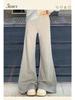 Women's Gray Micro-Flare Sweatpants: 2025 Autumn/Winter Korean Style, Wide Leg, Plus Velvet, Thickened Casual Pants.