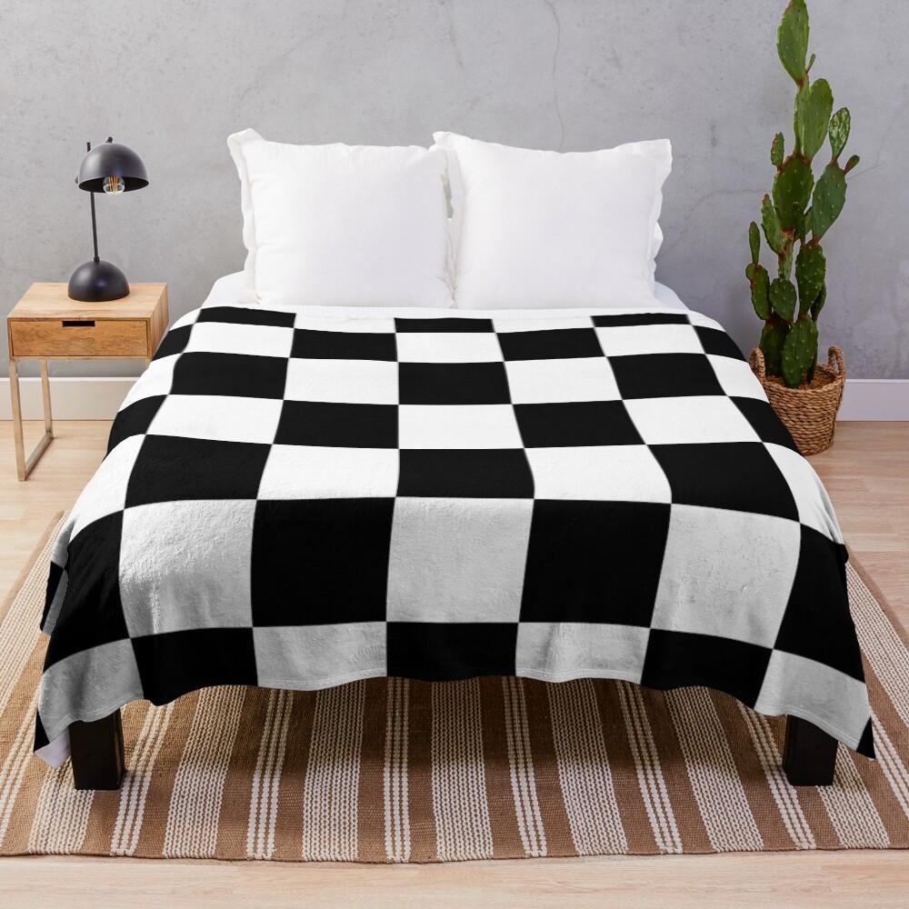 Black White Checkered Grid Puzzle Poster Throw Blanket