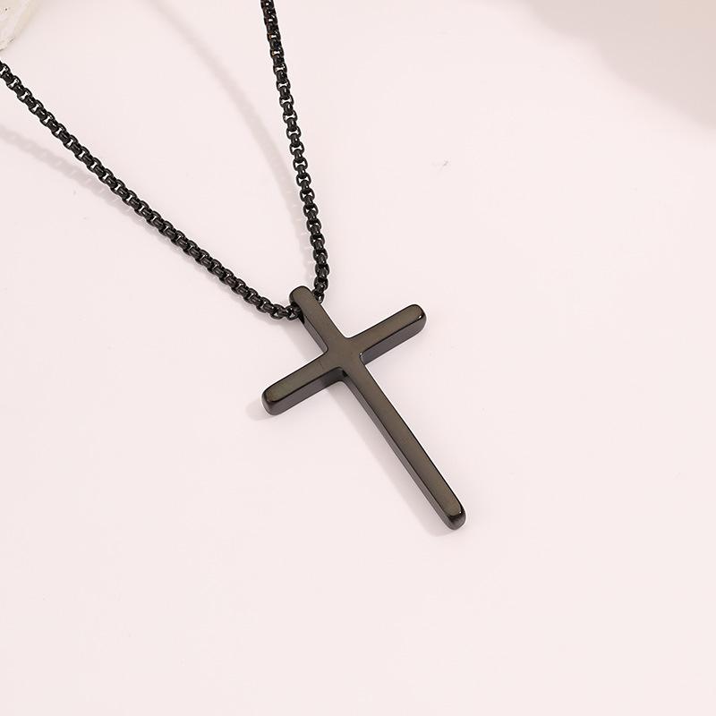 Stainless Steel Cross Necklace Men's Hip Hop Simple Trend Non-Fading Necklace Titanium Steel Sizable Necklace
