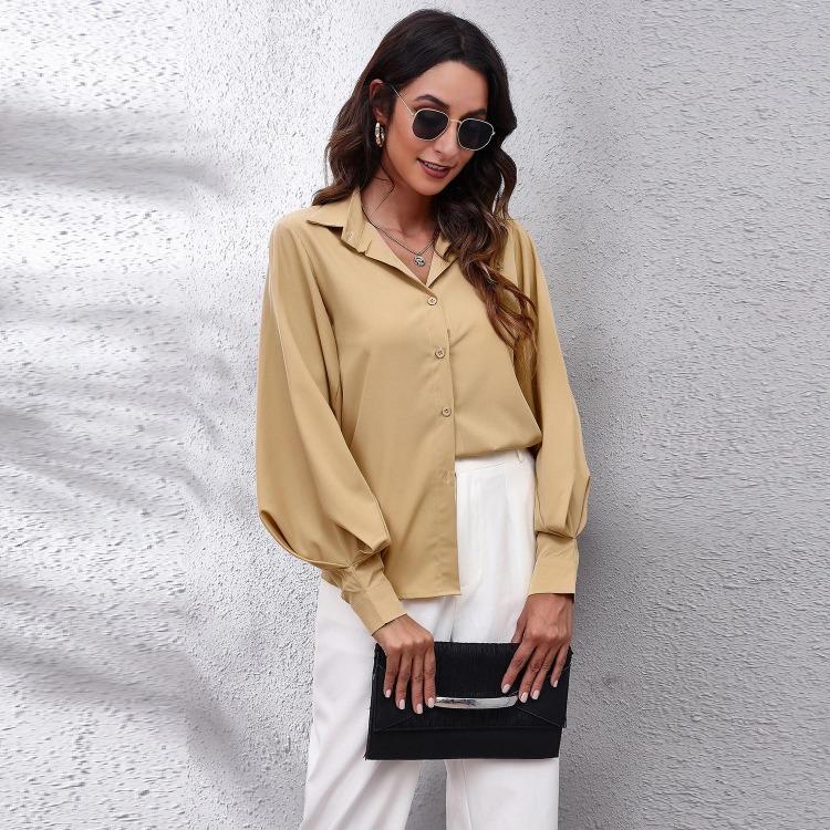 New Women Long Sleeve Blouse Button Down Collar Blouson Sleeve Shirt Solid Color Business Casual Tops Office Work Clothes Daily Wear Fashion S XL