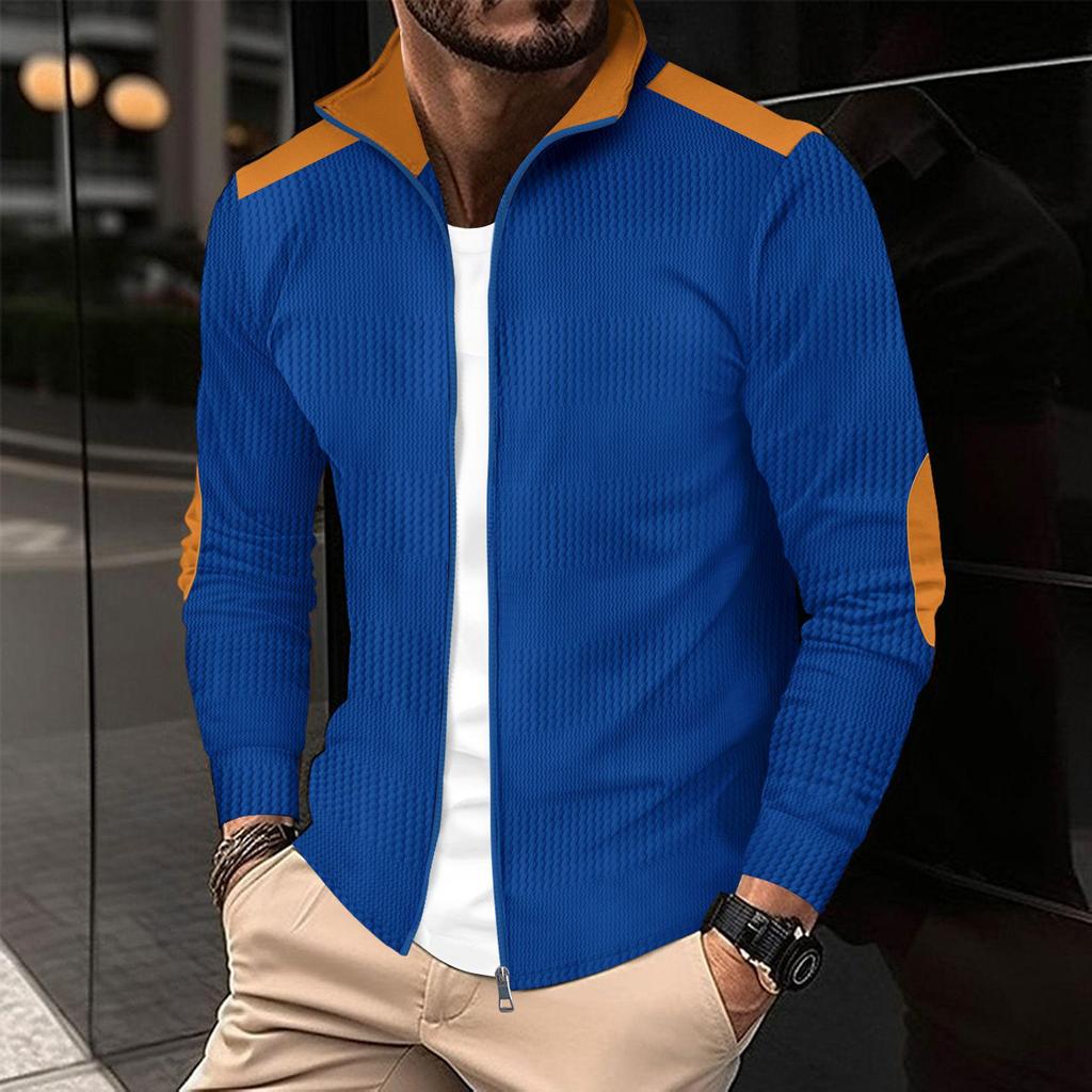 Men's Autumn Casual Embroidered Long Sleeve Zip-Up Jacket with Turn-Down Collar