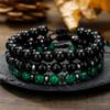 Black Gallstone Black Agate Green Peacock Handwoven Bracelet Bohemian Beach Vacation Stacked Bracelet Jewelry