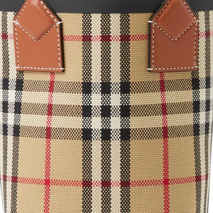 Burberry Detachable Adjustable Shoulder Strap Check Design Shoulder Crossbody Cotton Canvas Mini Bag Women handbags Brown 80704611