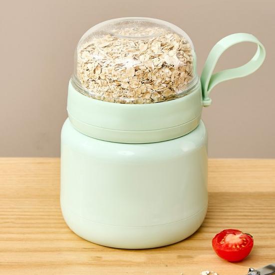 Portable Breakfast Cups Stainless Steel Lunch Cup Double-Layer Insulated Food Jar with Spoon Leakproof Travel Salad Container for Soup Salad