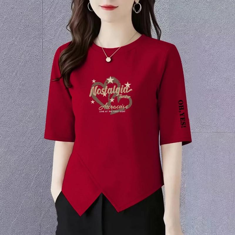 Large Size Casual Three-quarter Sleeve T-shirt Women's New Summer Loose Fashion Irregular Splicing Versatile Top
