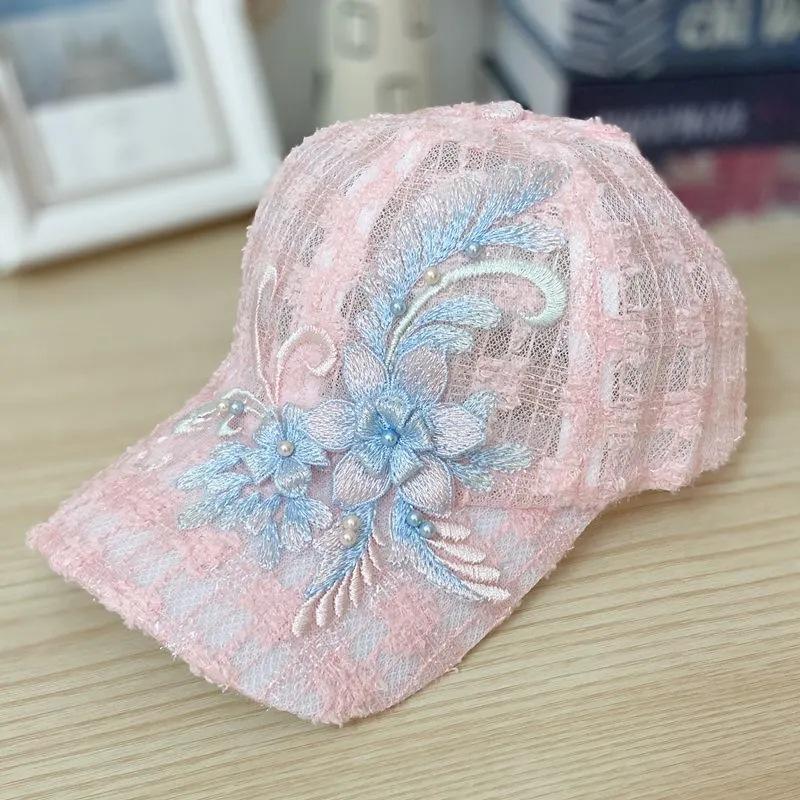 

Летняя тонкая сетчатая бейсболка с кружевным цветком, кепка с утиным козырьком, солнцезащитная шляпа M（56-58cm）