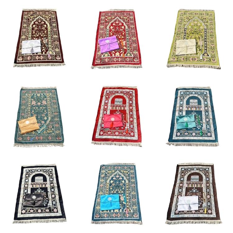 Beautifully Color Prayer Carpet Praying Rug Mat With Beads and Storage Bag Suitable For Women And Men Bayram Gift